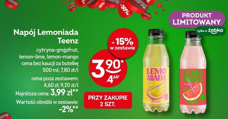 Napój Lemoniada Teenz cytryna-grejpfrut promocja w Żabka