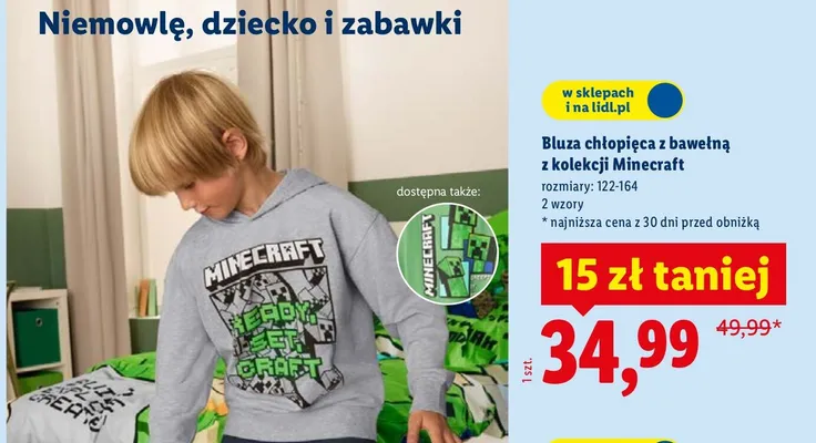 Bluza chłopięca z bawełną z kolekcji Minecraft promocja w Lidl