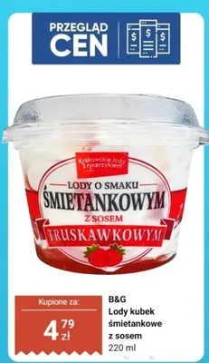 Lody kubek śmietankowe z sosem truskawkowym promocja w Dino