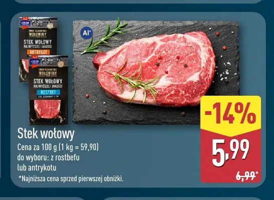 Stek wołowy z antrykotu promocja w Aldi