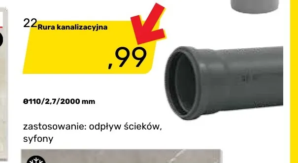 Rura kanalizacyjna Ø110/2,7/2000 mm promocja w Bricomarche