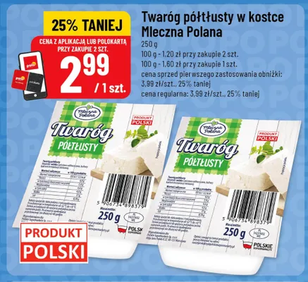 Twaróg półtłusty w kostce Mleczna Polana promocja w POLOmarket