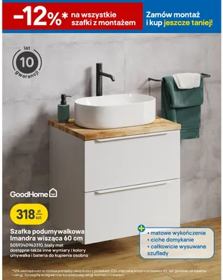 Szafka podumywalkowa GoodHome Imandra wisząca 60 cm biały mat promocja w Castorama