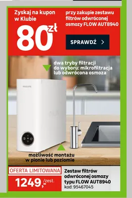 Zestaw filtrów odwróconej osmozy typu Flow AUT8940 Philips promocja w Leroy Merlin