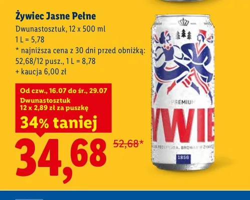 Piwo Żywiec Jasne Pełne 12-pak promocja w Lidl