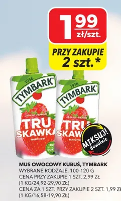 Mus owocowy kubuś truskawka Tymbark promocja w Top Market