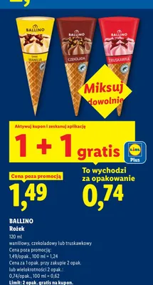 Lody rożek czekoladowy Ballino promocja w Lidl