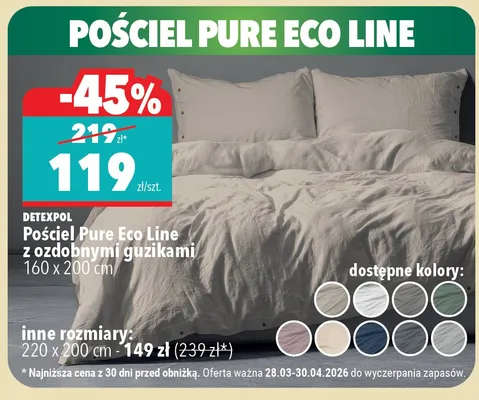 Pościel Pure Eco Line z ozdobnymi guzikami 160x200cm Detexpol promocja w Biedronka Home