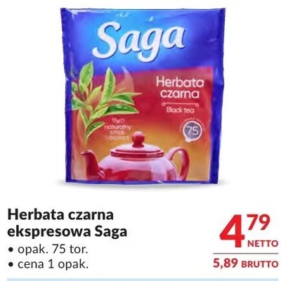 Herbata czarna ekspresowa Saga promocja w Makro