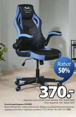 Krzesło gamingowe Vojens skóra ekologiczna i siatka poliestrowa S72 x W108-118 x G67 cm promocja w Jysk