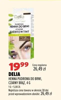 Henna pudrowa do brwi czarny brąz Delia promocja w Drogerie Natura