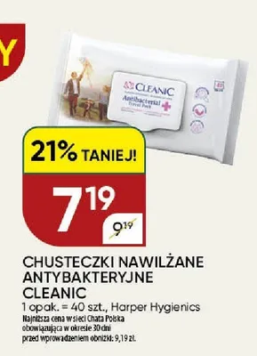 Chusteczki nawilżane antybakteryjne Cleanic promocja w Chata Polska