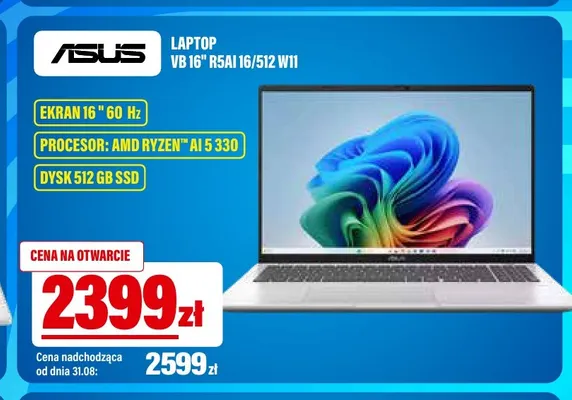 Laptop Asus Vb 16" R5AI 16/512 W11 promocja w RTV EURO AGD