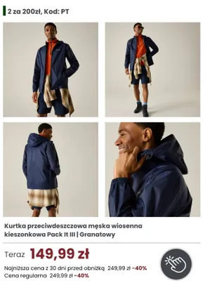 Kurtka przeciwdeszczowa męska wiosenna kieszonkowa Regatta Pack It III promocja w Regatta