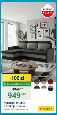 Narożnik Milton z funkcją spania promocja w ERLI