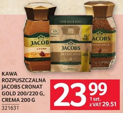 Kawa rozpuszczalna Jacobs Cronat Gold 200/200 g, Crema 200 g promocja w Selgros