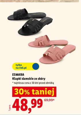 Klapki damskie ze skóry Esmara promocja w Lidl