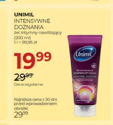 Żel intymny nawilżający Unimil Intensywne Doznania promocja w Drogerie Jawa