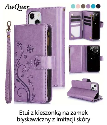 Etui z kieszonką na zamek błyskawiczny z imitacji skóry AwQuer promocja w Temu