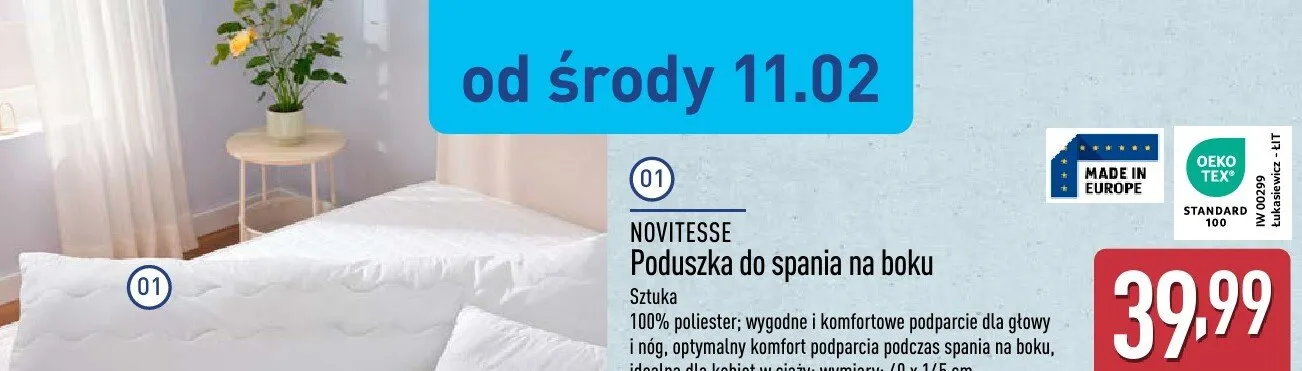 Poduszka do spania na boku promocja w Aldi