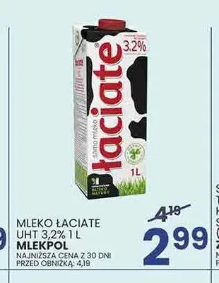 Mleko Łaciate UHT 3,2% Mlekpol promocja w Wafelek