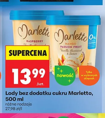 Lody bez dodatku cukru Mango Passion Fruit Marletto promocja w Biedronka