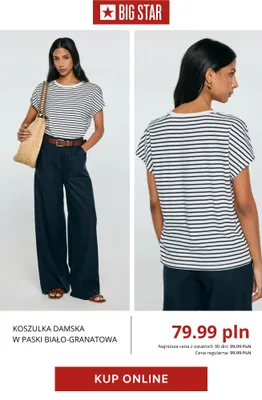 Koszulka damska w paski biało-granatowa BIG STAR promocja w BIG STAR