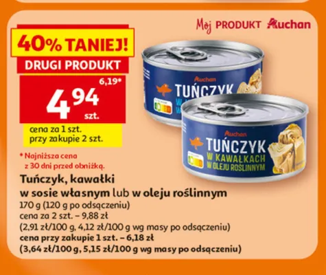 Tuńczyk kawałki Auchan w sosie własnym promocja w Auchan