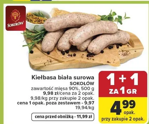 Kiełbasa biała surowa promocja w Carrefour