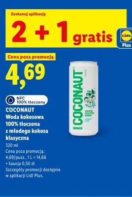 Woda kokosowa 100% tłoczona z młodego kokosa klasyczna Coconaut promocja w Lidl