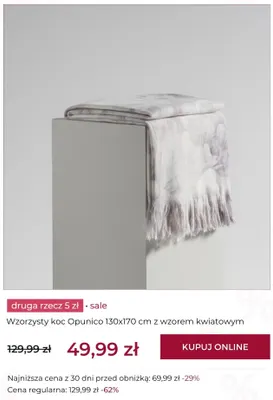Wzorzysty koc Opunico 130x170 cm z wzorem kwiatowym Home & you promocja w home&you