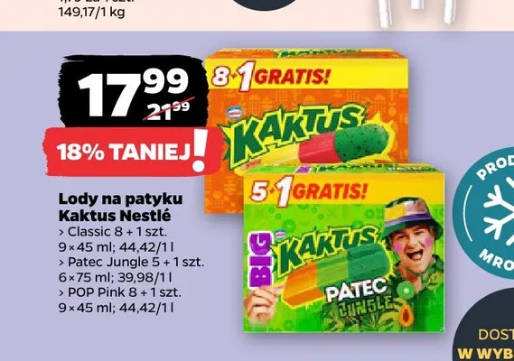Lody na patyku Kaktus Nestlé Patec Jungle 6-pak promocja w Netto