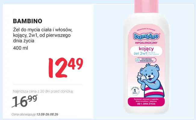 Żel do mycia ciała i włosów Bambino kojący 2w1 promocja w Rossmann