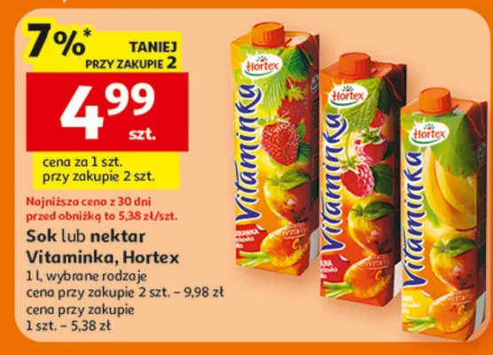 Sok lub nektar Vitaminka, Hortex 1 l promocja w Auchan