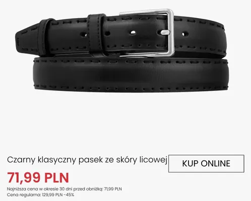 Czarny klasyczny pasek ze skóry licowej promocja w Ryłko