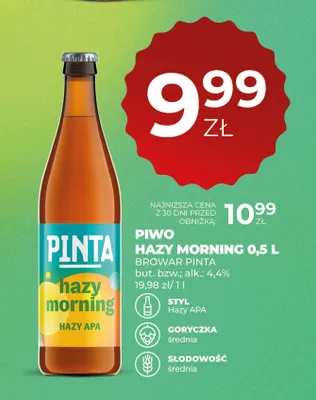 Piwo Hazy Morning Pinta promocja w Duży Ben