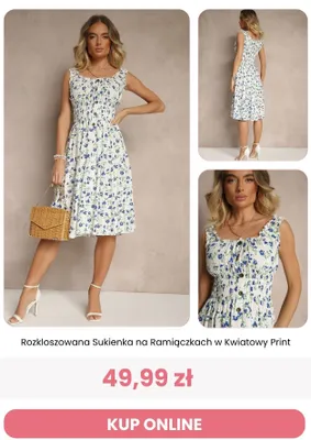 Rozkloszowana sukienka na ramiączkach w kwiatowy print reneé promocja w Renee