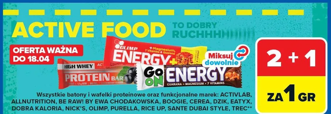 Batony i wafle proteinowe oraz funkcjonalne różne rodzaje promocja w Carrefour