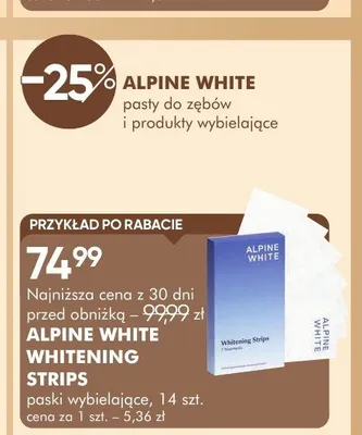 Paski wybielające ALPINE WHITE WHITENING STRIPS promocja w Super-Pharm