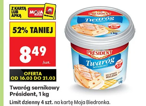 Twaróg sernikowy Président promocja w Biedronka