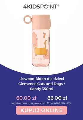 Bidon dla dzieci Liewood Clemence Cats and Dogs Sandy 350 ml promocja w BACK TO SCHOOL