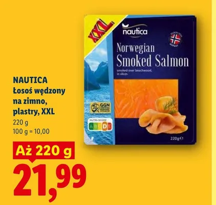 Łosoś wędzony na zimno plastry XXL Nautica promocja w Lidl