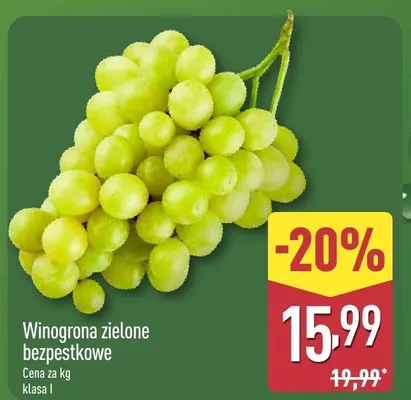 Winogrona zielone bezpestkowe klasa I promocja w Aldi
