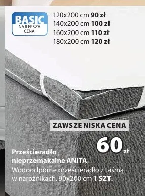 Prześcieradło nieprzemakalne Anita 160x200 cm promocja w Jysk