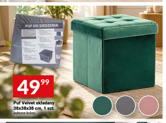Puf Velvet składany 38x38x38 cm promocja w Twój Market