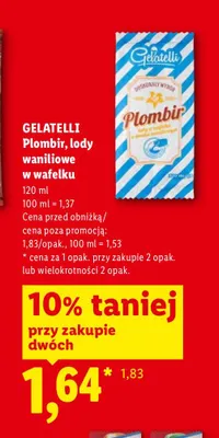 Lody waniliowe w wafelku Plombir Gelatelli promocja w Lidl