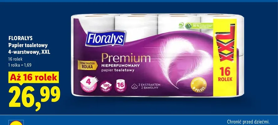 Papier toaletowy Floralys Premium 4-warstwowy XXL promocja w Lidl