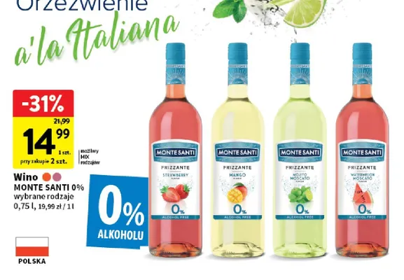 Wino Monte Santi 0% wybrane rodzaje promocja w Intermarche