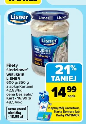 Filety śledziowe Wiejskie Lisner z cebulką promocja w Carrefour