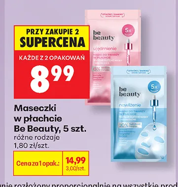 Maseczki w płachcie Be Beauty promocja w Biedronka